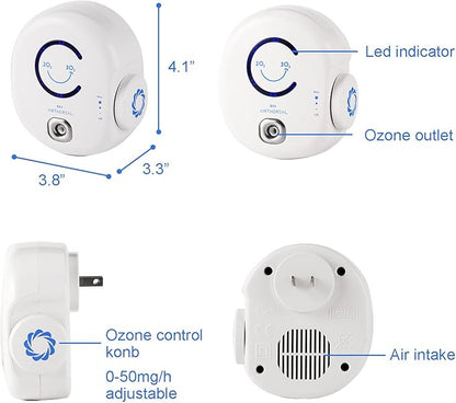 Airthereal B50 Mini Ozone Generator Air Purifier- Removes Odors and Sterilizes Air in Small Spaces Up To 320 Sq Ft - Plug in Mini Air Ionizer, Adjustable Ozone Output of 10-50 mg/h, 2-Pack