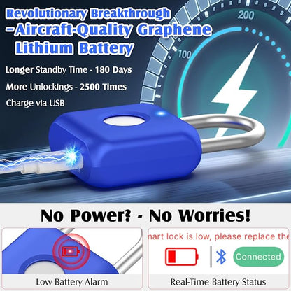 Pothunder Fingerprint Padlock, Smart Padlock, Locker Lock, Fingerprint Lock with APP Unlock, USB Rechargeable, Suitable for Gym Locker, Locker(Sapphire Blue)