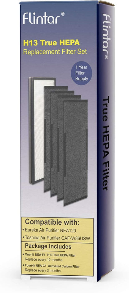 NEA120 Replacement Filter, Compatible with Eureka NEA120 and Toshiba Smart WiFi Air Purifier, H13 Grade Air Filter (NEA-F1) and 4 Activated Carbon Filters (NEA-C1)