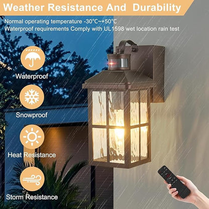 Porch Light with GFCI Outlet with Remote, Dusk to Dawn Outdoor Lighting with Outlet, Upgraded 4 Lighting Modes Motion Sensor Outdoor Lights, Waterproof Outside Lights for House Patio Garage Front Door