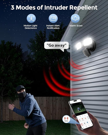 Onforu 2K Hardwired Floodlight Camera, 3500LM Motion Activated Outdoor Security Camera, 5G/2.4G WiFi Color Night Vision | 2-Way Audio | Siren | 24/7 Recording | Compatible with Alexa Brown