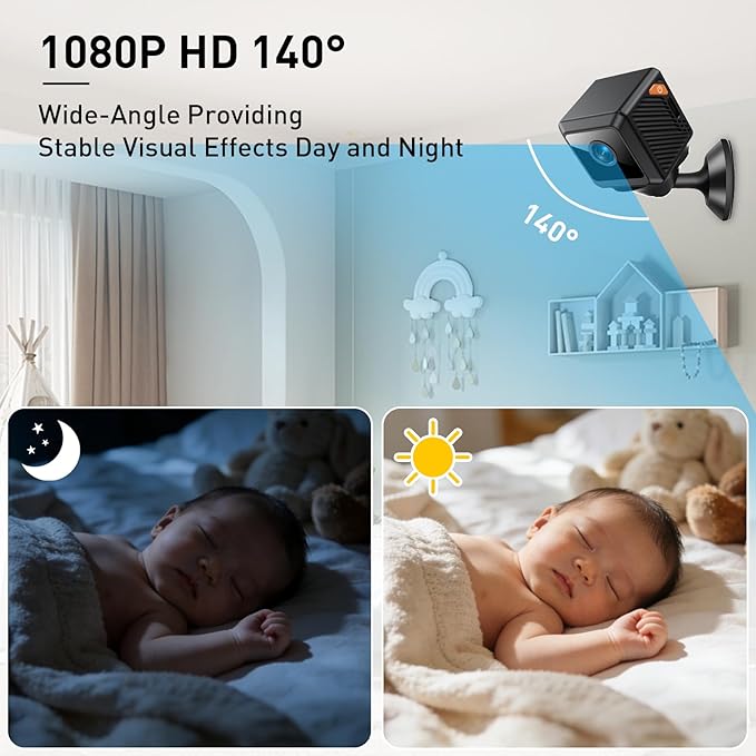 Hidden Camera for Home Security - 1080P HD Mini Indoor Camera for Surveillance - Spy Cam with WiFi Wireless, App Control, Motion Detection, Night Vision, Instant Alerts, Cloud & SD Card Storage