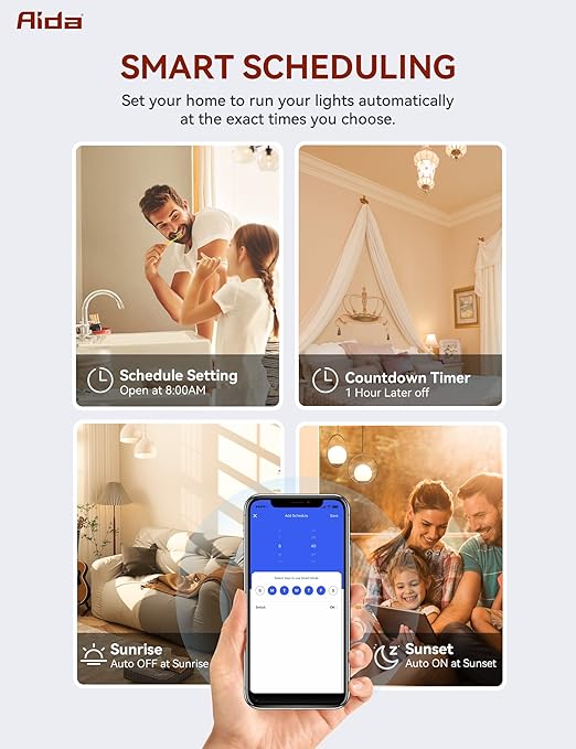 AIDA Smart Light Switch, Single Pole WiFi Smart Switch, Works with Alexa and Google Home, Neutral Wire Required, 2.4Ghz WiFi Switch for LED, CFL, Incandescent Bulbs, No Hub Required, White, 1 Pack
