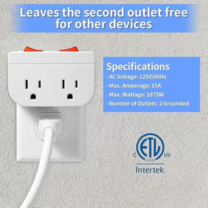 Grounded Outlet with On Off Switch, Double Port Electrical Outlet Plug Switch, for Cruise Ship, Hard-to-Reach Lamps, Kitchen Appliances, Energy Efficient, 1875W/15A, ETL Listed, White, 3 Pack