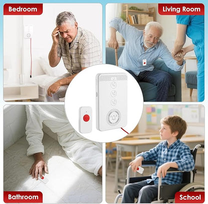 Wireless Caregiver Pager with Voice Call Function (Need SIM Card), Medical Alert System for Seniors, Two-Way Calling & Voice Recognition and Emergency Pull Cord for Elderly/Patient/Disabled Monitoring