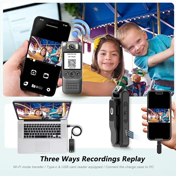 4K 128GB Body Camera, Audio and Video Recording, with Magnetic Back Clip&Bike Mount, 180°Rotating Lens, Wearable Portable Bodycam for Outdoor/Sports/Security/Police