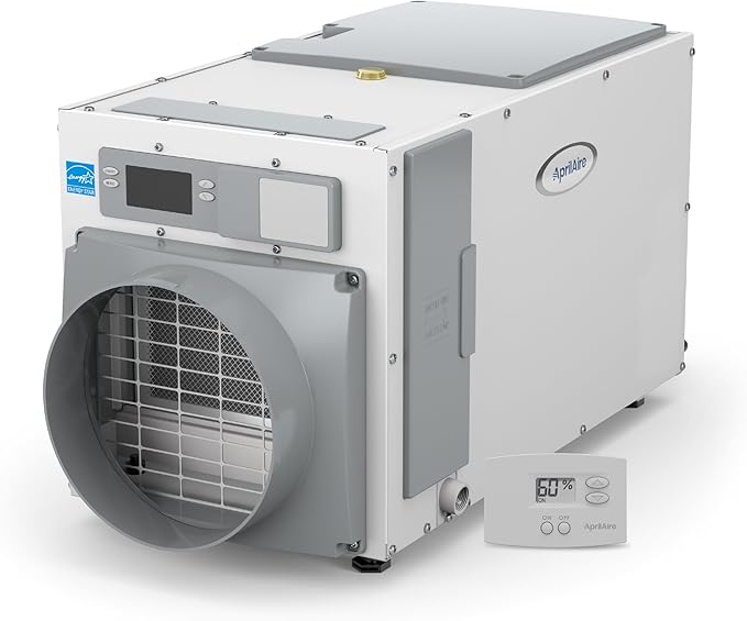 AprilAire E100 Pro 100-Pint Whole-House Dehumidifier + Model 76 Wall Mount Control, Commercial-Grade Dehumidifier for Basement, Crawlspace, or Whole House up to 5,500 sq. ft.