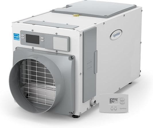 AprilAire E100 Pro 100-Pint Whole-House Dehumidifier + Model 76 Wall Mount Control, Commercial-Grade Dehumidifier for Basement, Crawlspace, or Whole House up to 5,500 sq. ft.