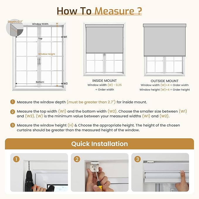 Grandekor Motorized Roller Shade with Remote Control,Motorized Blinds 100% Blackout Electric Shades, Cordless Window Blinds Shades for Bedroom Living Room Office,White,W46 xH72