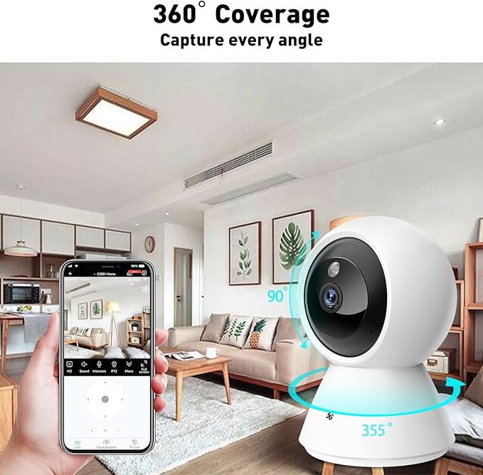 BJR Indoor Security Camera 2K HD, 360° Pan/Tilt Pet Camera with Dual-Band WiFi (5G & 2.4G), Motion Tracking, Color Night Vision, 2-Way Talk, Free 64GB SD Card Included for Home/Baby Monitor