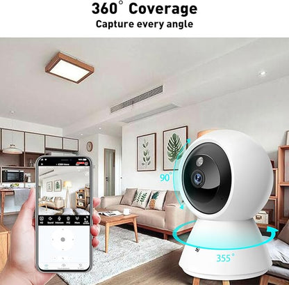 BJR Indoor Security Camera 2K HD, 360° Pan/Tilt Pet Camera with Dual-Band WiFi (5G & 2.4G), Motion Tracking, Color Night Vision, 2-Way Talk, Free 64GB SD Card Included for Home/Baby Monitor