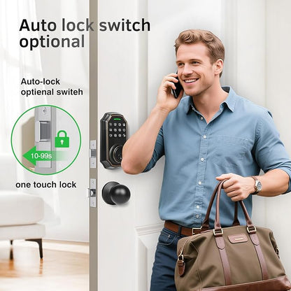 Smart Keyless Entry Door Lock with 2 Knobs,Front Door lock Handle Set,Electronic Digital Keypad Deadbolt,Auto Lock,50 User Codes,Voice Prompts,Anti-Peeking Password,Home, Apartment,Satin Nickel