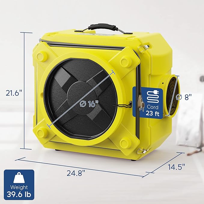 ALORAIR CleanShield HEPA 550 Industrial Commercial HEPA Air Scrubber for Damage Restoration, cETL Listed, GFCI Outlet, 10 Years Guarantee, Yellow(Pack of 4)