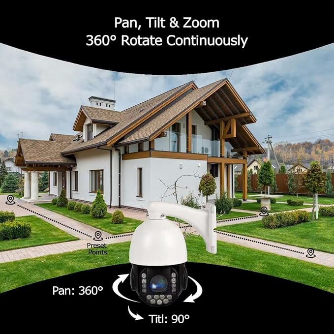 8MP 4K 25X optical 5.3-130mm Auto Tracking Outdoor PTZ Camera PoE IP wired Human Vehicle Detect Security Camera with 298ft IR,Floodlight color Night View,2-Way Audio alarm,Preset,NVR,Mobile App,360Pan