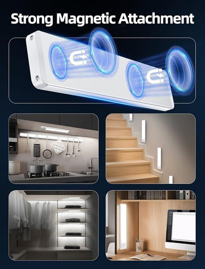 Under Cabinet Lighting: 8 Inch 3-Color Dimmable Rechargeable Motion Sensor Lights Indoor - Battery Operated Lights - Closet Light Magnetic Led Light for Kitchen Home Bathroom Counter 5 Pack