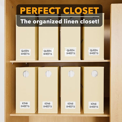 SpaceAid 16 Pack Bed Sheet Organizers and Storage, Foldable Sheet Organizer for Linen Closet, Sheets Set Folder Keeper with Window XL (Queen & King Size) Bedding Container (Beige, 16 Pack)