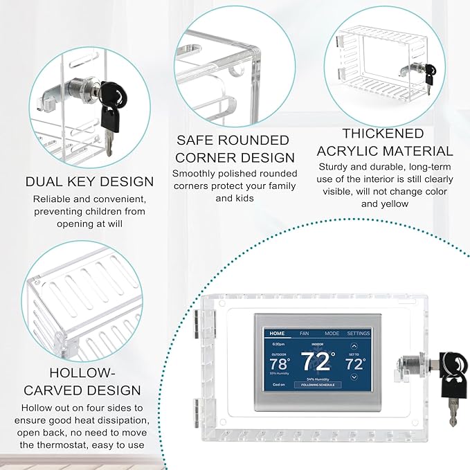 Lock Box With Key, 2Pack Universal Acrylic Cover for Goole Nest and Honeywell Home Thermostats, Large Guards for Wall Thermostats 5.9"*4"*2.5" or Smaller