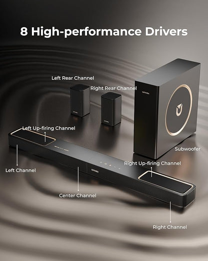 ULTIMEA 5.1.2ch Sound Bar with Dolby Atmos, Surround Sound System for TV with 2 Surround Speakers, Sound Bar for Smart TV, Soundbar for Home Theater, BT 5.4, HDMI eARC, Skywave F40 (New, 2026 Model)