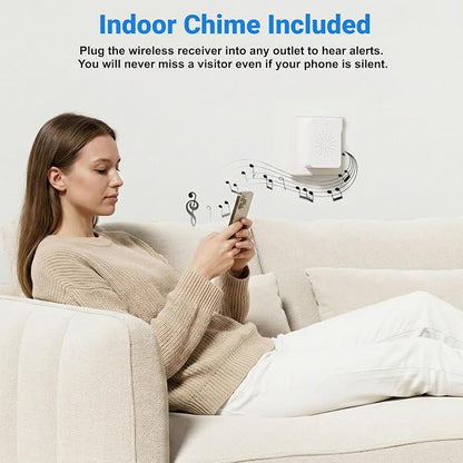 Wireless Doorbell Camera, Smart Door Camera Wireless with Live View Video, Night Vision, Two-Way Audio, Battery Powered, 2.4GHz WiFi Only