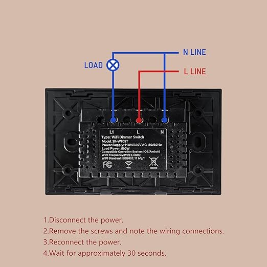 Smart Dimmer Switch 4.65 X 2.83 X 1.34 Inches,Neutral Wire Required,2.4GHz WiFi Dimmer Light Switch,Tempered Glass Panel,Work with Tuya/Smart Life,Black WiFi Dimmer