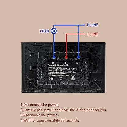 Smart Dimmer Switch 4.65 X 2.83 X 1.34 Inches,Neutral Wire Required,2.4GHz WiFi Dimmer Light Switch,Tempered Glass Panel,Work with Tuya/Smart Life,Black WiFi Dimmer