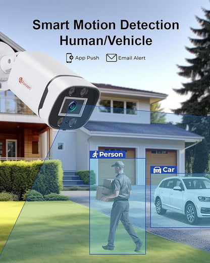8CH H.265+ 3K Lite Wired CCTV Security Camera System with Human Vehicle Detection, 4X IP68 5MP Surveillance Camera for Indoor Outdoor, 512GB Hard Drive for 24-7 Recording, Remote Access