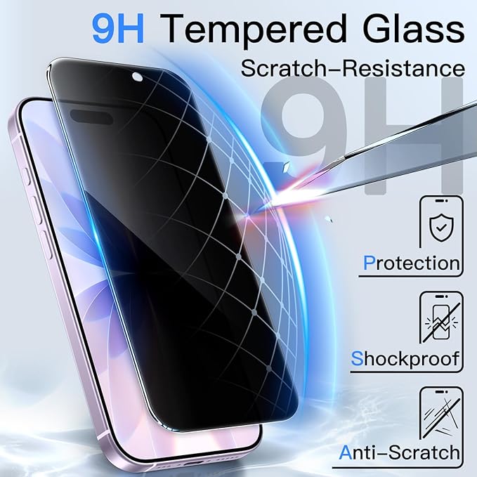 JETech Privacy Screen Protector for iPhone 17 6.3-Inch, Anti-Spy Tempered Glass Film with Easy Installation Tool, 2-Pack