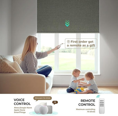 HeyBlinds Motorized Blinds with Remote, 100% Blackout Smart Blinds, Automatic Shades for Windows Compatible with Alexa Google and Homekit, Custom Size(Sunbeam-Olive Green BO)