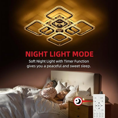 Modern Bedroom & Kitchen Ceiling Light, 80W Dimmable LED, 8 Squares, 3000-6000K, Chrome