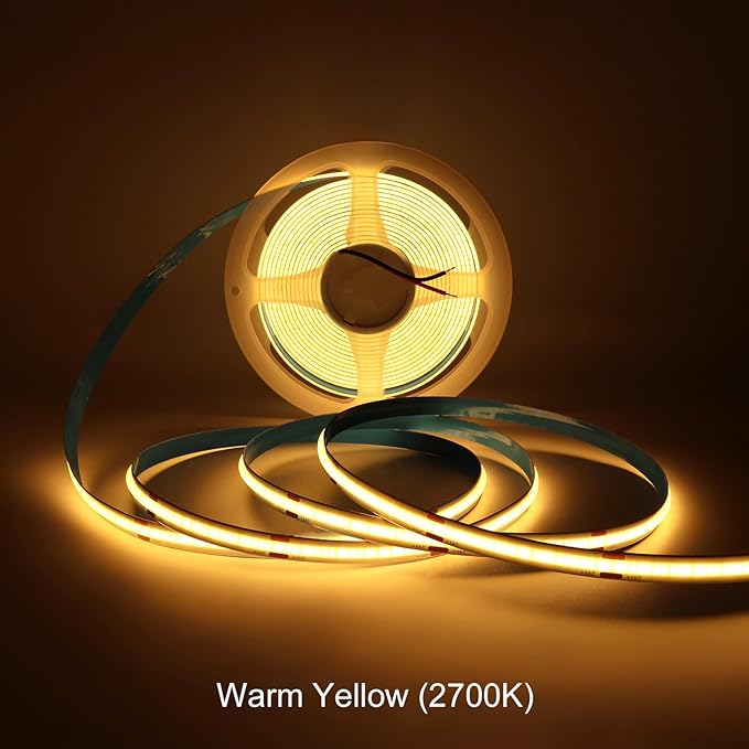 COB LED Strip Light, 16.4FT 2700k High Bright LED Light Tape with 2400 LEDs Flexible Cuttable for House Ceiling Bedroom Decor (DC 24V, No Power Supply)