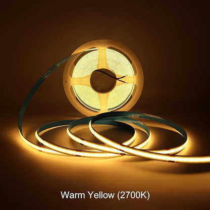 COB LED Strip Light, 16.4FT 2700k High Bright LED Light Tape with 2400 LEDs Flexible Cuttable for House Ceiling Bedroom Decor (DC 24V, No Power Supply)