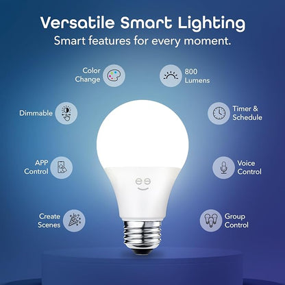 Geeni Prisma Smart Light Bulbs 4-Pack, Color Changing RGBW LED, A19, 800 Lumens, 60W Equivalent, Dimmable, 2700K, Works with Alexa & Google Home