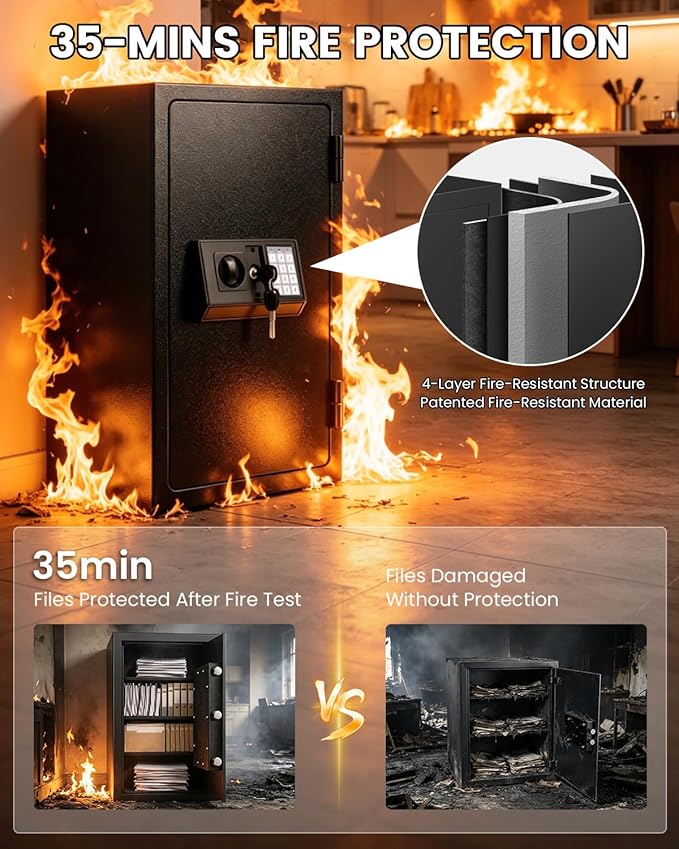 [𝟑𝟓𝐌𝐢𝐧 𝟏𝟕𝟎𝟎°𝐅] Fire Proof Safe for Home Documents 4.5 Cuft