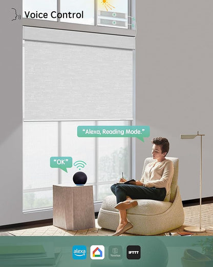 Yoolax Smart Dual Roller Shades, Motorized Blinds with Remote Smart Blinds Compatible with Alexa, Blackout & Sheer Automatic Dual Shades for Windows (White)