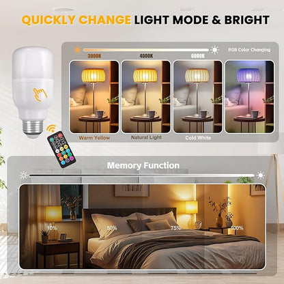 Rechargeable Light Bulb 2-Pack, Battery Operated E26 LED Bulb with Magnetic Base, RGB Color Changing + 3 Color Temps, Remote Control & Timer, Emergency & Portable Light for Power Outage Camping