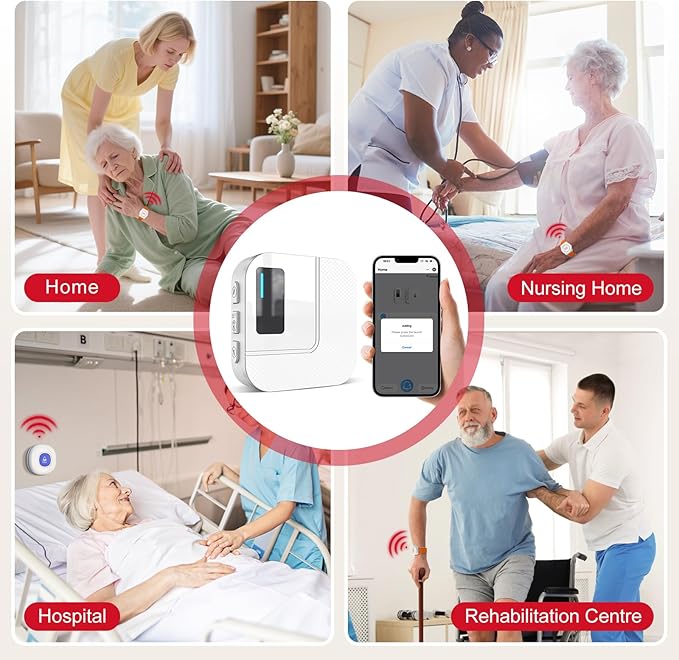 CallToU Wi-Fi Wireless Caregiver Pager Call Button for Elderly at Home , APP Emergency Alert for Seniors, Patients, and the Disabled with 1 Call Button, 1 Watch Button, 1 Receiver (2.4GHz Wi-Fi)