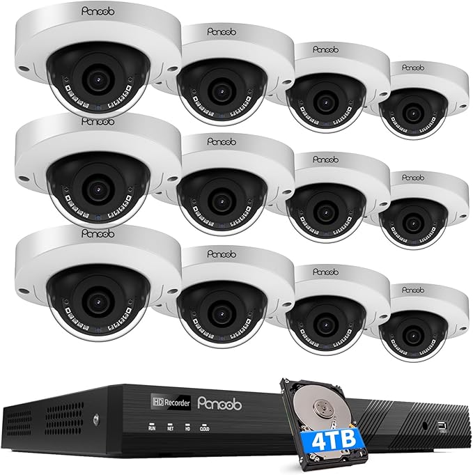 16 Channel Security Camera System, 12Pcs 5MP Wired Outdoor Home Surveillance IP PoE Cameras with AI Human Vehicle Detection, 4K 16CH PoE NVR 4TB HDD, Remote Playback Built-in Mic, PD63A1216-5M
