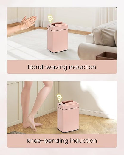 ELPHECO Bathroom Trash Can with Lid 2.6 Gallon Smart Trash Can Slim Motion Sensor Garbage Can Automatic Stainless Steel Wastebasket Bathroom Decor for Bedroom Office Toilet Pink