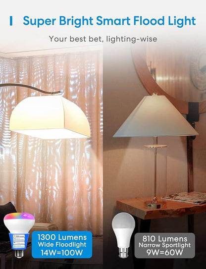 Meross Smart Light Bulb, BR30 Flood WiFi LED Bulbs Compatible with Apple HomeKit, Alexa, Google Assistant & SmartThings, Dimmable E26 Multicolor 2700K-6500K RGBCW, 1300 Lumens 100W Equivalent, 1 Pack