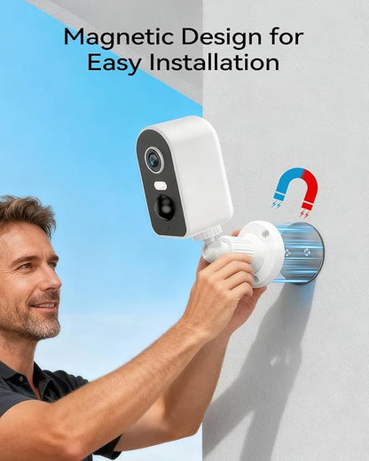 KKB 4G LTE Cellular Security Camera Magnetic, No WiFi Security Cameras Indoor Built-in SIM, 2K Wireless Outdoor Off-Grid Battery Camera Without Internet, AI Detection, Color Night Vision, 2-Way Audio