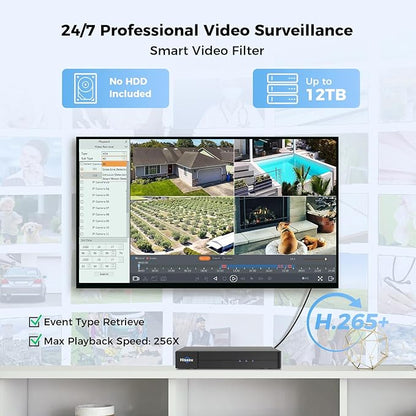 [12MP + 16CH Extendable] Hiseeu 12MP PoE NVR Network Video Recorder, Work with 12MP/8MP/5MP/4MP/3MP/1080P PoE Camera, Motion Detect, 24/7 Recording, Smart Playback, No Hard Drive