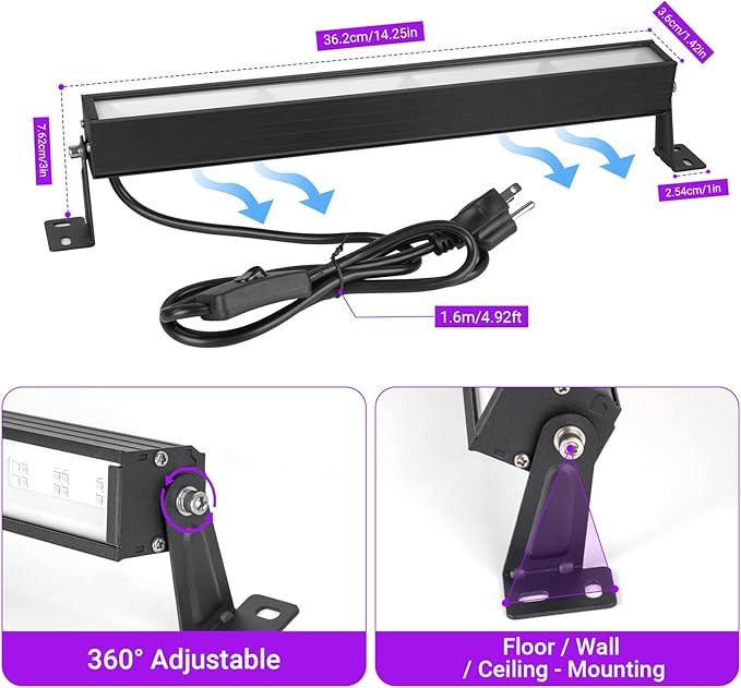 38W LED Black Light Bar Blacklight Bars with Plug and Switch Light Up 22x22ft Area for Glow Party Halloween Parties Bedroom Decorations Stage Lighting -3pack Carrying a Remote Control