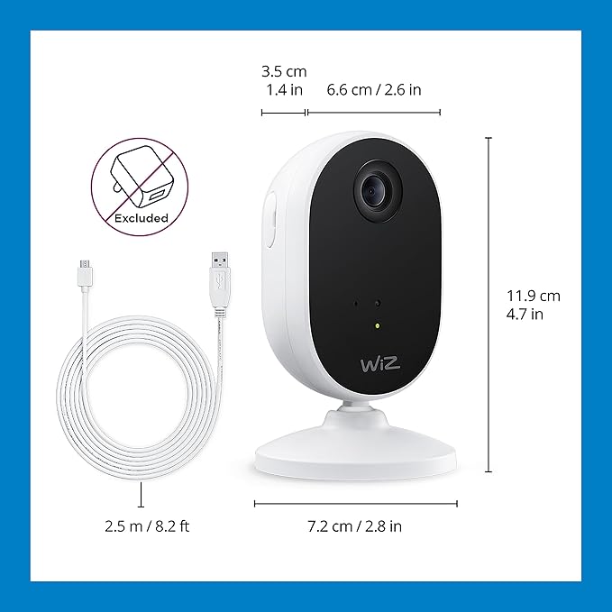 WiZ Home Monitoring Starter Kit Includes Indoor Security Camera, 1080p HD Video with Motion Detection and Full-Duplex Audio + 60W A19 Color LED Smart Bulb - Pack of 3