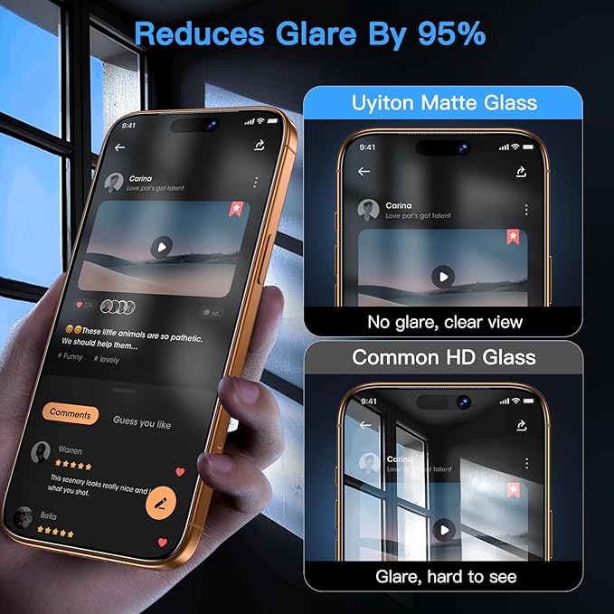 Uyiton for iPhone 17 Pro Max Matte Privacy Screen Protector - Anti-Fingerprint [Easy to Install] Anti-Spy Shatterproof Full Coverage 9H Tempered Glass Screen Cover, 2 Pack