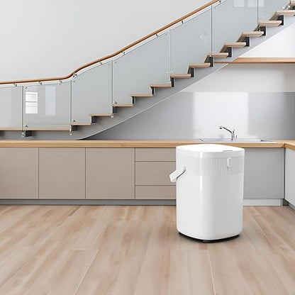 WM-DZT-12-36S Smart Motion Sensor Trash Can, Ultra-Quiet Soft-Close | Long Battery Life | Built-in Bag Storage & Portable PU Handle (White)