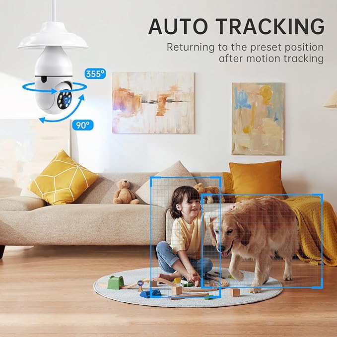 Light Bulb Security Camera 2 Packs, 5G&2.4GHz 2K Security Cameras Wireless Outdoor 360° PTZ Cameras for Home Security with Color Night Vision, 2 Way Talk, AI Human Detection, Screw in Light Socket