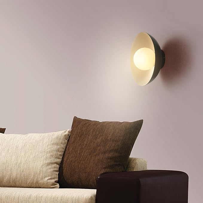 1-Light Matte Black Flush Mount Ceiling Light with White Opal Glass Shade | White Opal Glass Globe Shade, Wall or Ceiling Mount, Hallway or Entryway, Model 66000076