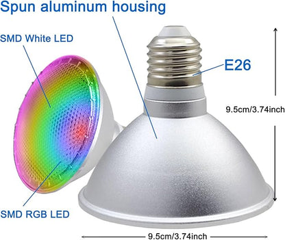 2 Pack,PAR30S RGBWCT LED Bulbs,RGB+Warm+Cool White(2700K-6500K)+Timing, LED Flood Light,Indoor/Outdoor,IR Remote Control, Waterproof Lawn Lamp for Home Courtyard Christmas Party Decoration