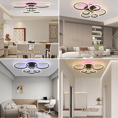 Modern LED Ceiling Light, 70W Dimmable Flush Mount, Black | 4200LM, Adjustable 3000-6000K, Remote Control for Living Room, Dining Room, Kitchen & Hallway