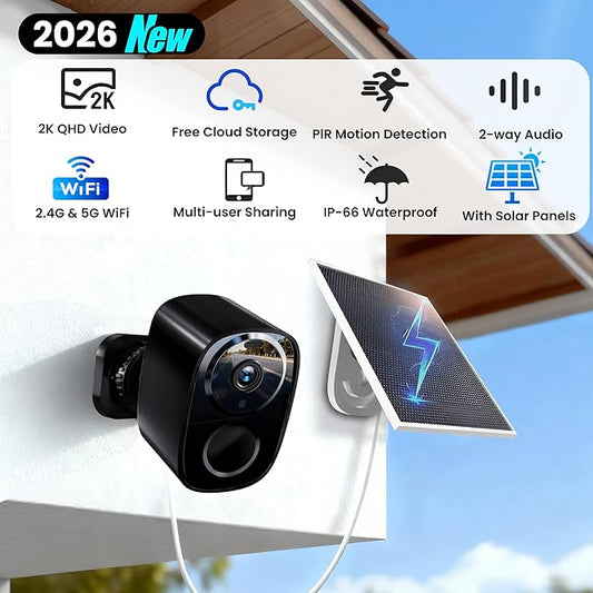 realhide 2026 Upgraded 2K Wireless Outdoor Security Cameras with Solar Panels, Free Cloud Storage, AI Motion Detection, Spotlight & Siren Alarm, 2-Way Talk, IP66 Waterproof